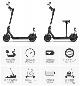 公道走行OK。座って長距離移動もできるSegway-Ninebotの電動キックボード